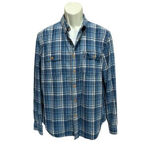 Lucky Brand Blue/White Plaid Long Sleeve Buttonup Shirt Size Large Cotton Pocket